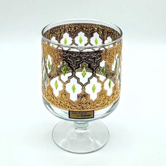 Vintage Culver 22K Gold Valencia Glass Pedestal Candy Jar NWT